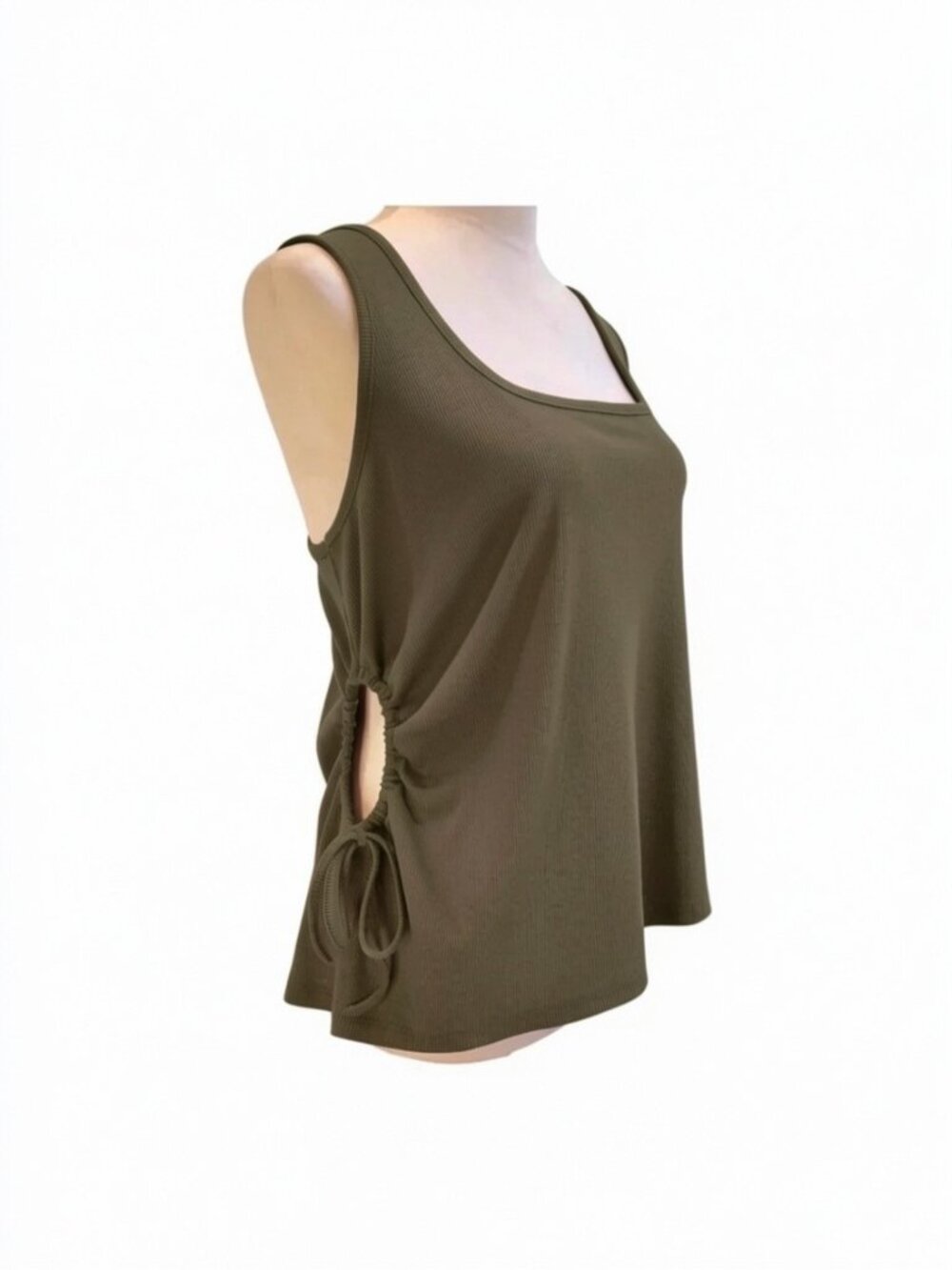 NEW Future Collective SZ 1X Alani Noelle Ruched Side Knit Olive/brown Tank Top